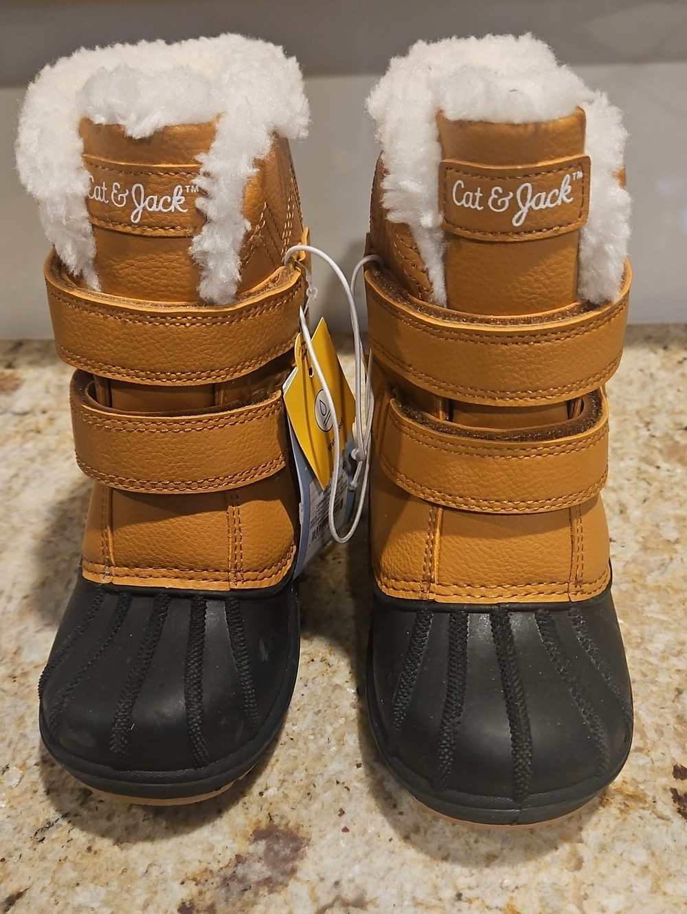 Cat & Jack Tan and Black Kids' Waterproof Snow Boots with Faux-Fur Cuff